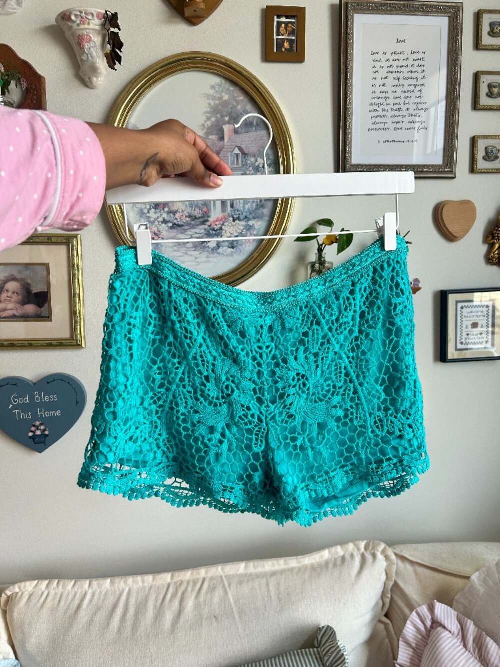 mossimo hippie lace blue shorts